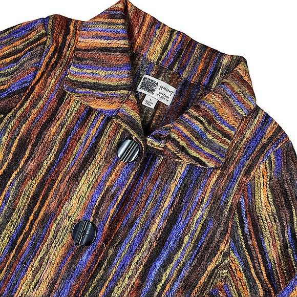 Habitat-Clothes To Live In, size large, retro boho jacket, rainbow yarn stripes - Picture 5 of 16